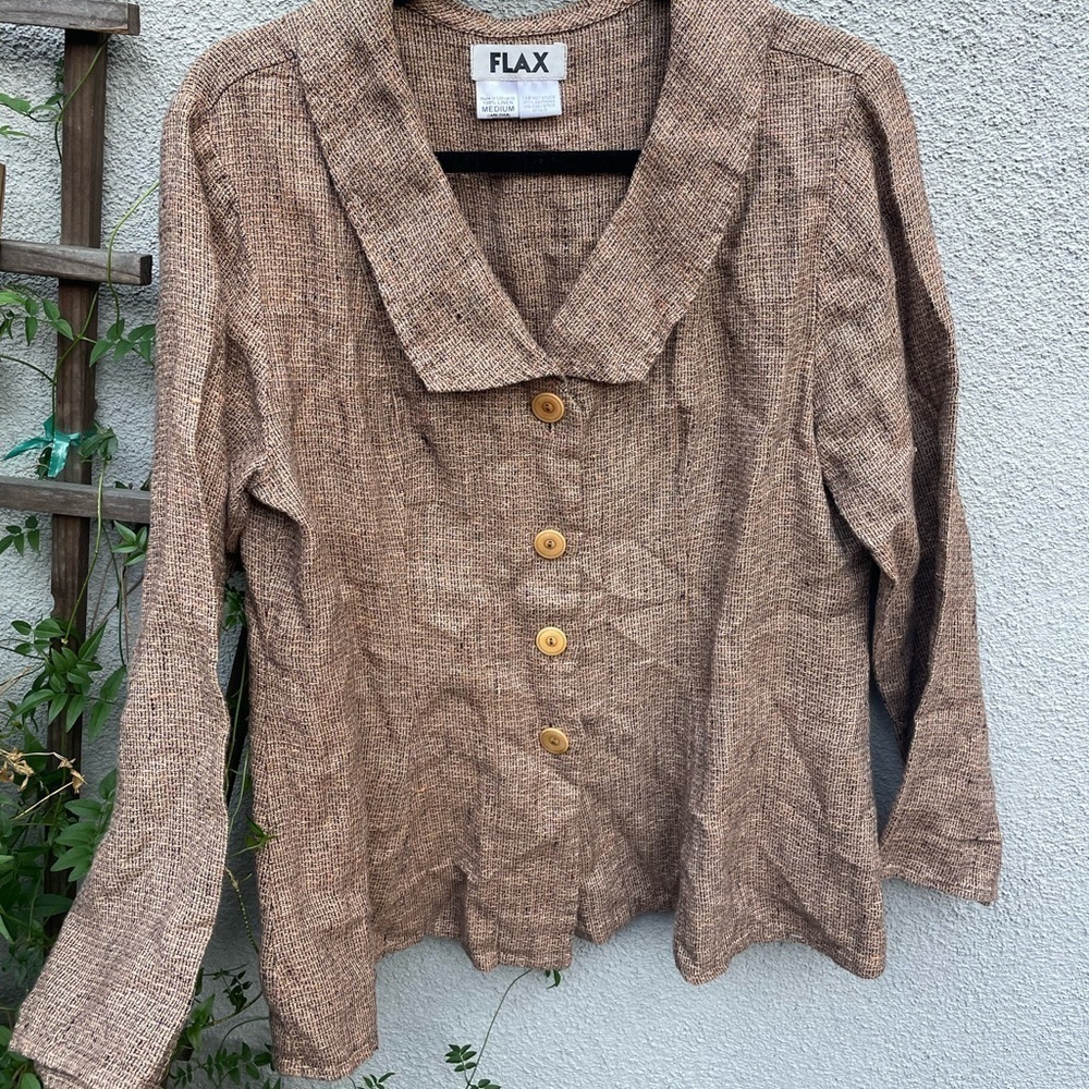 Flax Brown Linen Button Up Top Cottagecore Goblincore in Brown